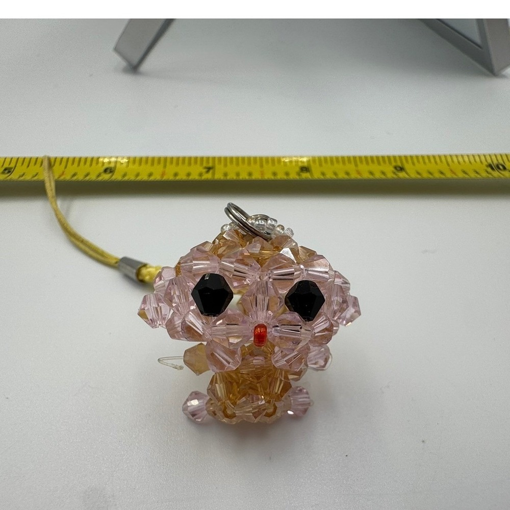 Handmade Beaded Dog Charm Pink Amber Crystal Puppy Phone Strap Bag Accessory